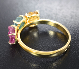 Золотое кольцо с разноцветными резными турмалинами 2,31 карата Золото
