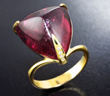 Золотое кольцо с крупным рубеллитом турмалином 18,64 карата и бриллиантами Золото