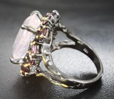 Серебряное кольцо с розовым кварцем, родолитами и аметистами Серебро 925