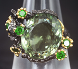 Серебряное кольцо с зеленым аметистом 20+ карат и диопсидами Серебро 925