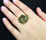 Серебряное кольцо с зеленым аметистом 20+ карат и диопсидами Серебро 925