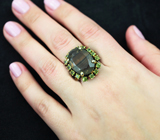 Серебряное кольцо с многоцветным флюоритом 21+ карат и перидотами Серебро 925