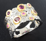 Серебряное кольцо с розовыми турмалинами и сапфирами Серебро 925