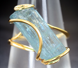 Золотое кольцо с кристаллом забайкальского аквамарина 9,02 карата Золото
