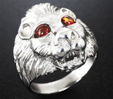 Скульптурное серебряное кольцо «Лев» с оранжевыми сапфирами Серебро 925