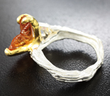 Серебряное кольцо c резным цитрином и родолитами Серебро 925