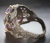 Необычное сочетание цветов! Серебряное кольцо с мукаитом, родолитами и аметистами Серебро 925