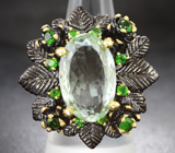 Массивное серебряное кольцо с зеленым аметистом 23+ карат и перидотами
