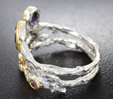 Серебряное кольцо с родолитами и аметистом