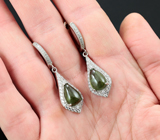 Изящные серебряные серьги с зелеными сфенами Серебро 925