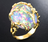 Золотое кольцо с фантастическим кристаллическим эфиопским опалом 13,87 карата и бриллиантами! Ярчайшая опалесценция Золото