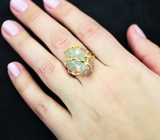 Золотое кольцо с фантастическим кристаллическим эфиопским опалом 13,87 карата и бриллиантами! Ярчайшая опалесценция Золото