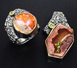 Комплект с мексиканскими jelly опалами 19,38 карата и перидотами Серебро 925