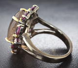 Серебряное кольцо с флюоритом и родолитами