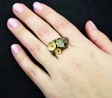 Серебряное кольцо с ограненным эфиопским опалом, родолитами гранатами и синими сапфирами Серебро 925