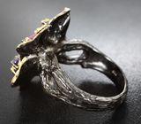 Серебряное кольцо cо звездчатым рубином и аметистами Серебро 925