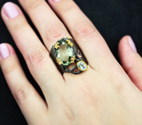 Серебряное кольцо с празиолитом, голубым топазом и аметистом