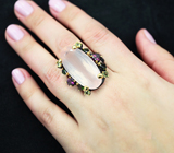Серебряное кольцо с розовым кварцем 26+ карат, родолитами, зелеными турмалинами и перидотами Серебро 925