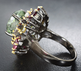Серебряное кольцо с зеленым аметистом 8+ карат, разноцветными турмалинами, родолитами и мозамбикскими гранатами Серебро 925