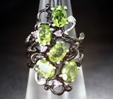 Серебряное кольцо с перидотами и аметистами Серебро 925