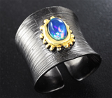 Серебряное кольцо с кристаллическим черным опалом