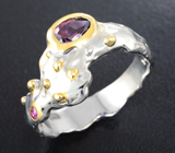 Серебряное кольцо с родолитом и розовым сапфиром Серебро 925