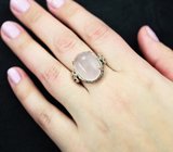 Серебряное кольцо с розовым кварцем и марказитами