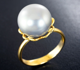 Золотое кольцо с серебристой морской жемчужиной 12,25 карата! Натуральный цвет Золото