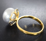 Золотое кольцо с серебристой морской жемчужиной 12,25 карата! Натуральный цвет Золото
