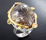 Серебряное кольцо с резным полихромным кварцем 53,28 карата, турмалинами и сапфирами
