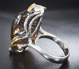 Серебряное кольцо с резным полихромным кварцем 53,28 карата, турмалинами и сапфирами Серебро 925