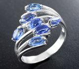 Эффектное серебряное кольцо с ярко-синими кианитами Серебро 925