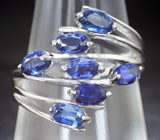 Эффектное серебряное кольцо с ярко-синими кианитами Серебро 925