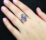 Эффектное серебряное кольцо с ярко-синими кианитами Серебро 925