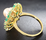 Превосходное серебряное кольцо c жемчугом и изумрудами Серебро 925