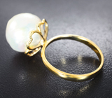 Золотое кольцо с крупной морской жемчужиной барокко 17,35 карата! Исключительный люстр Золото