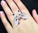 Впечатляющее cеребряное кольцо «Бабочка» с иолитами Серебро 925