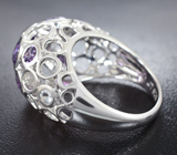 Оригинальное серебряное кольцо с аметистами и голубыми топазами Серебро 925