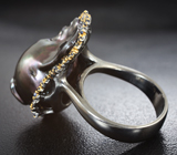Серебряное кольцо с жемчужиной барокко 39,1 карата и синими сапфирами Серебро 925