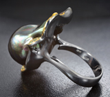 Серебряное кольцо с жемчужиной барокко 47,66 карата, аквамарином и цаворитами