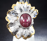 Серебряное кольцо с рубином 9,72 карата и синими сапфирами Серебро 925