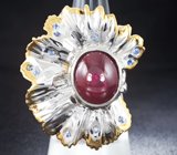Серебряное кольцо с рубином 9,72 карата и синими сапфирами