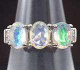 Превосходное серебряное кольцо с ограненными эфиопскими опалами Серебро 925