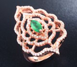 Ажурное серебряное кольцо с ярким изумрудом Серебро 925