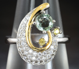 Прелестное серебряное кольцо с зеленым и желтыми сапфирами Серебро 925