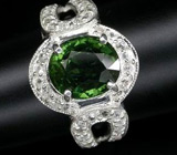 Кольцо с ярким зеленым турмалином и сапфирами Серебро 925
