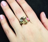 Серебряное кольцо с дымчатым кварцем, голубым топазом и сапфирами Серебро 925