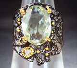 Серебряное кольцо с зеленым аметистом и турмалином Серебро 925
