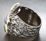 Серебряное кольцо с кристаллическими черными опалами