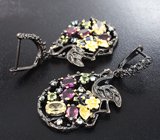 Серебряные серьги с цитринами, родолитами, перидотами, синими сапфирами и голубыми топазами Серебро 925